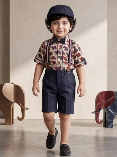 Image of AJ DEZINES Kids Casual Wear Clothing Cotton Shirt Short Set For Boys