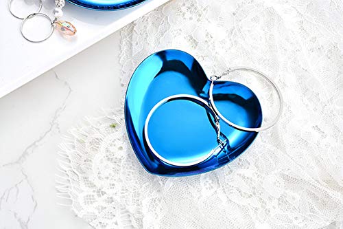 AKOAK 2 Stück Edelstahl-Schmucktablett nordische Herzform Geschenk-Ablage Halskette Ring Display Obst Dessert Tablett Heimdekoration (himmelblau) Cover