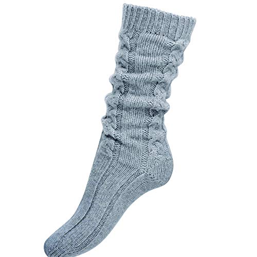 Pure Cashmere Cable Knit Bed Socks For Women Made in Scotland (Flannel Grey)