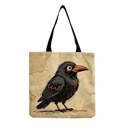 Image of Canvas Tote Bag 38X40Cm (15X16.5In) Blackbird Durable Foldable Shopping Tote Bags For Women, Long Handle Canvas Bags, Reusable Canvas Shoulder Bag For Travel, School, Grocery
