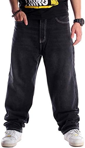 Mens Y2K Pants Baggy Jeans Black Casual Loose Fit Hip Hop Skater Jeans Pants (38, Black 024)