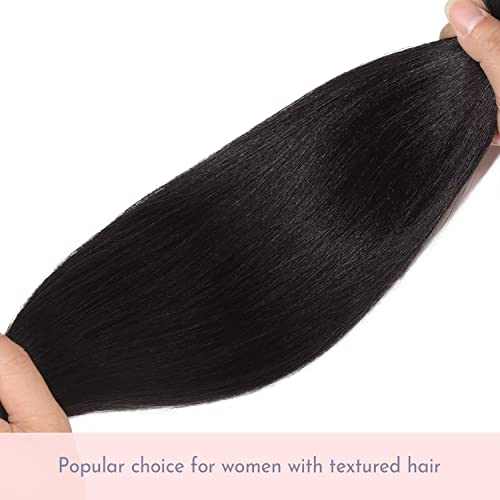 Maxfull Natural Black Light Yaki Seamless Clip In Human Hair Extensions With Soft Silicone Weft, Invisible Clip In Hair Extensions Real Human Hair For Women, 7Pcs, 18Inch, 115G #TOP2