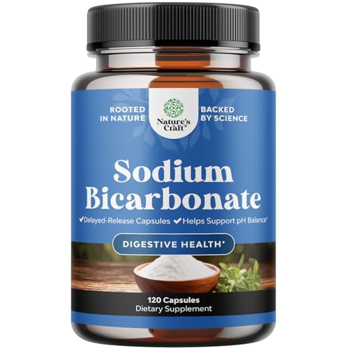 High Purity Sodium Bicarbonate Capsules for Digestive Health Support & pH Balance - Delayed Release Gastric Support for Stomach Discomfort - Bicarbonato De Sodio - Easy to Swallow - 120 Count