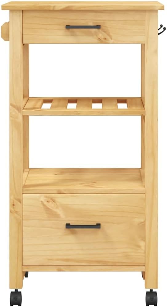 Wood Kitchen Trolley, Wooden Island Cart, Kitchen Trolley Cart on Wheels, 18.9"x15.7"x35.4",-795