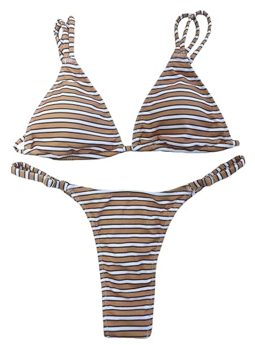Image of Women's Sexy Thong Bottom Two Piece Bikini Double Shoulder Straps Cute Swimsuit Triangle Bathing Suit