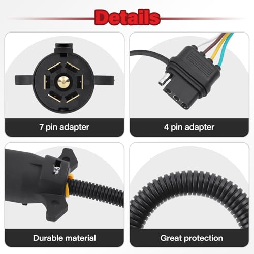 GZZTORES 7 Pin to 4 Pin Trailer Adapter, 7 Way Blade to 4 Way Flat, RV Trailer Wiring Harness Electrical Connector Single-Function Trailer Wire Plug Adapter