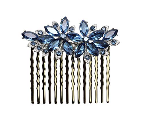 Peine para cabello con cristales y diseño floral azul miniatura 1