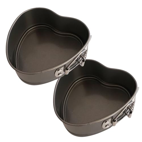 Heluok 4 Inch Springform Pan Heart Shaped, Heart Cake Pan with Removable Bottom, Muffin Pan Baking Set for Brownies, Cheesecake, Non-Stick Carbon Steel Shape Mold, Love - 2Pcs  
