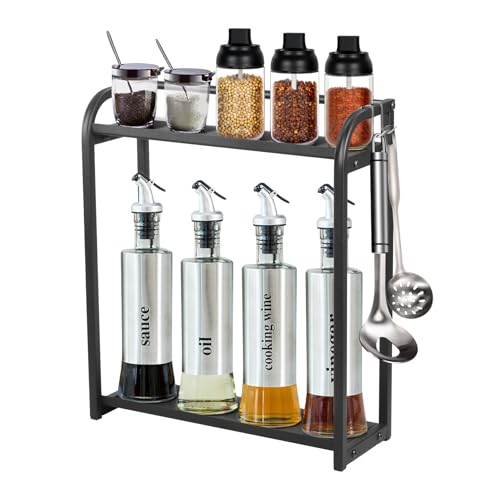Kailund キッチン調味料ラック 30cm スパイスラック スリム 2段 調味料収納 省スペース 組み立てが簡単 滑り止めキャップ付き W30xD11xH35cm ブラック