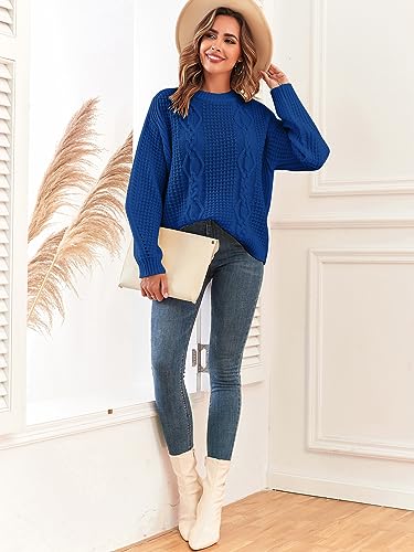 Image of ZAFUL Womens Sweater Cable Knit Oversized Sweaters Crewneck Long Sleeves Casual Knit Pullover Tops