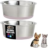Picture of GORILLA GRIP Dog Bowls, Holds 2 Cups Each (16 fl oz), Heavy Duty Stainless Steel Food and Water Bowl for Feeding Dogs and Cats, Dishwasher Safe, Rust Resistant, BPA Free Rubber Base, Set of 2 Pink