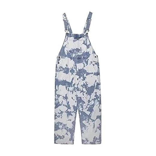 Street Hip-hop Harajuku Flicka Ko Tryck Jumpsuit Dam Svart och Vit Rutig Overaller Casual Jumpsuit Lösa Byxor, BLÅ, M