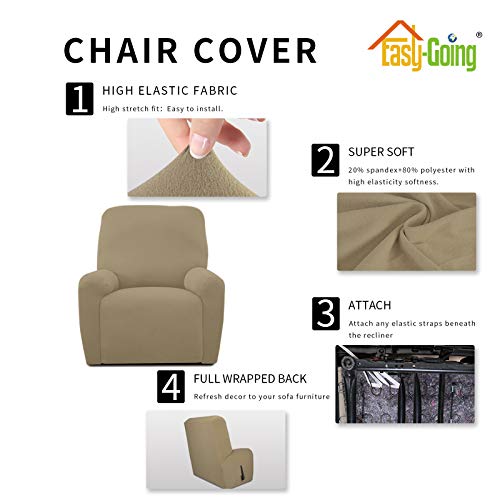 Image of Easy-Going 4 Pieces Microfiber Stretch Recliner Slipcover - Spandex Soft Fitted Sofa Couch Cover, Washable Furniture Protector with Elastic Bottom Kids,Pet (Recliner,Tan)