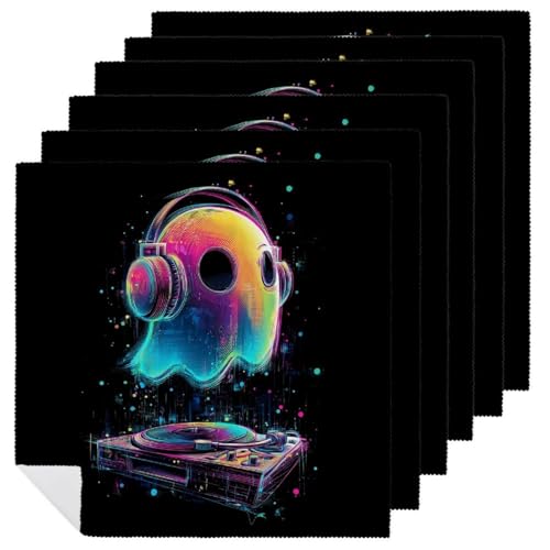 Ghost DJ - Set di 6 tovaglioli quadrati di alta qualità, riutilizzabili, lavabili, in poliestere, per cene e feste