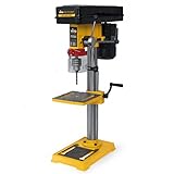 Vtopower - Taladro de columna (450 W, 12 velocidades, columna de hierro fundido, mesa 200 x 195 mm, mandril con corona dentada, altura ajustable, pantalla de protección ajustable, transmisión de correa trapezoidal Interruptor de seguridad inclinable a 45°, perforación continua 30 minutos en S2, diámetro de perforación máx. 16 mm, Prof de perforación 70 mm, dimensiones 495 x 8195 x 8195 mm 5 mm. Peso: 3 kg. 1 kg.