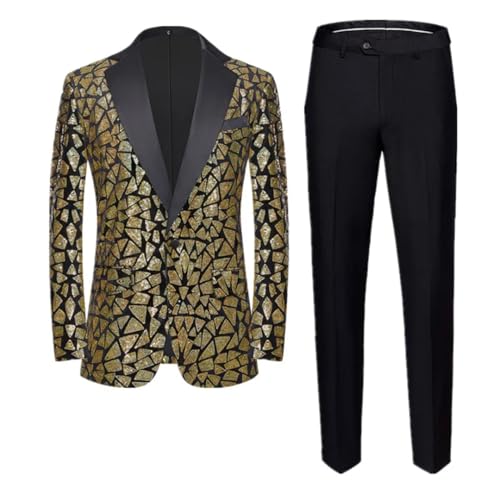 Men Irregular Sequin Suit 2 Piece Singer Host Dance Party Stage Dress Blazer Pant3