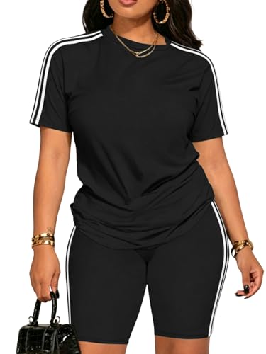 Ulovmi Women 2 Piece Outfits Summer Sweatsuits Track Suits Biker Short Workout Jogger Sets Black C S