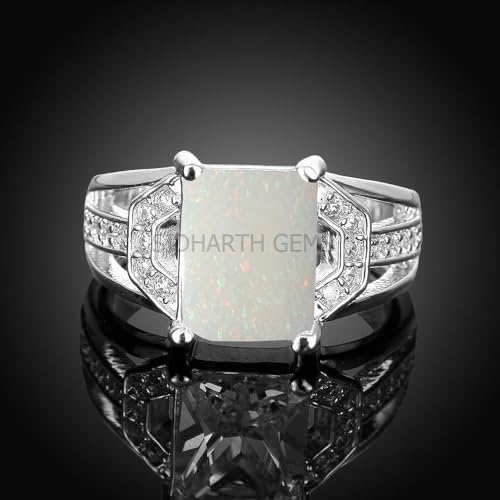 Bague opale de feu blanche cadeau idéal avec anneau argent réglable - 3