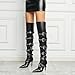 Bapolee Black Side Buckle Over The Knee High Boots For Women Sexy Fashion Pointed Toe Zipper Leather Stiletto Thigh High Boots (Black,9)