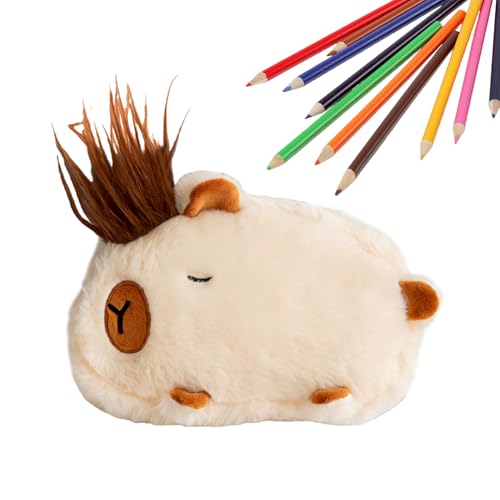 Bolsa de felpa Capybara - Encantadora bolsa de almacenamiento de dibujos animados, soporte ligero para utensilios con cremallera, accesorio estético acogedor, solución práctica para el trabajo, el
