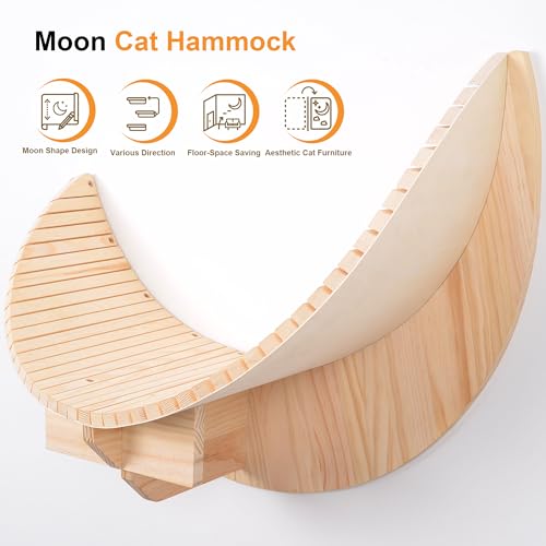 KKHAN Prateleiras de parede para gatos de madeira, rede Moon Cat para parede com capacidade máxima d