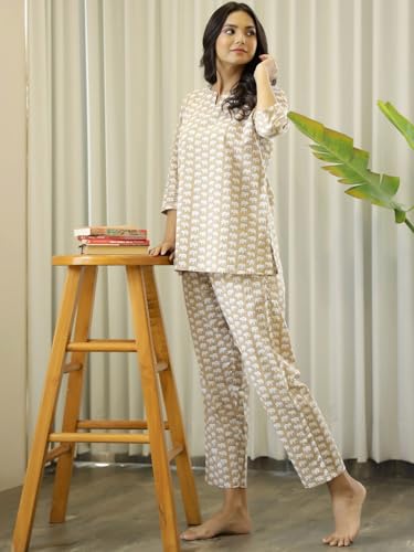 Image of Women's Printed Night Suit Set Pajama with Top Lightweight Soft & Comfy Sleepwear for Girls & Women