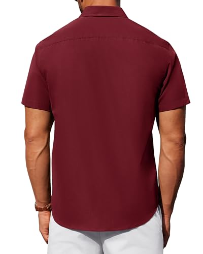 Image of Alimens & Gentle Men's Short Sleeve Dress Shirts Wrinkle Free Untucked Casual Button Down Shirt