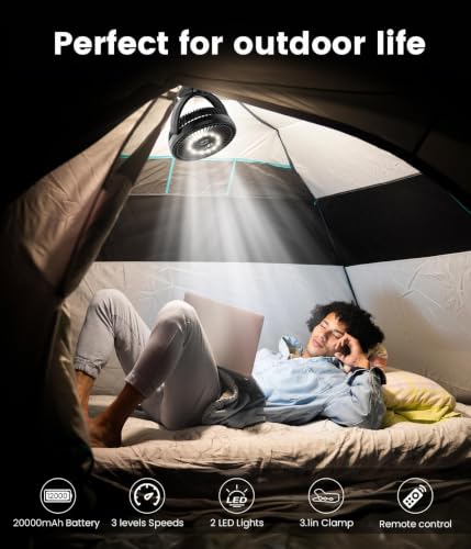 Image of Korbot 8-inch Clip on Fan - 12000mAh Portable Fan Battery Rechargeable with 3 Speeds and Strong Airflow, USB Fan Small Desk Fan Personal Quiet Fan for Office Stroller Bedroom and Camping.