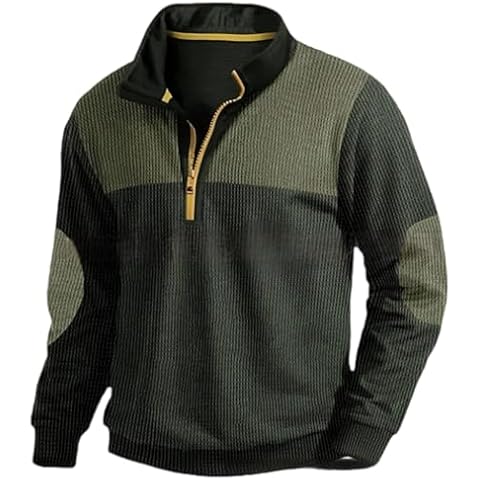 Envmb Men's Long Sleeve Sweatshirt Corduroy Stand Collar Pullover Casaul Zipper Sweatshirts Green Cover