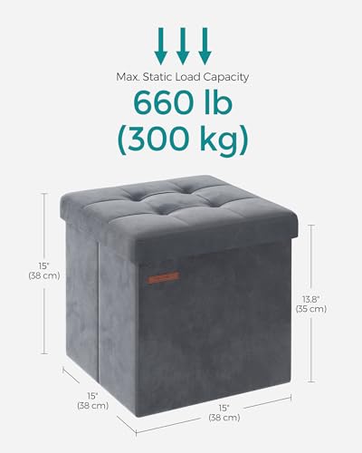 SONGMICS Storage Ottoman, Foldable Small Ottoman Foot Rest, 38 x 38 cm Foot Stool, Ottoman with Storage, Load up to 300 kg, for Living Room, Bedroom, Dorm, Slate Grey LSF227G51 - Image 2