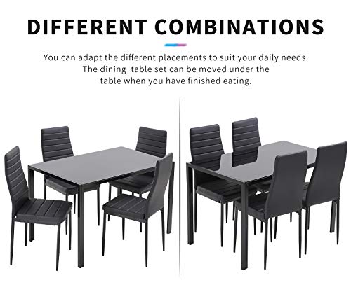 HCY Dining Table Set Dinning Chairs Set of 4 with Table Kitchen Dining Table Set for Small Spaces Home Furniture Dinette Set Rectangular Table, Black - Thumbnail 5