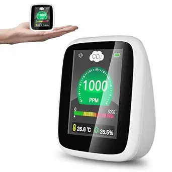 CO2 Monitor Carbon Dioxide Detector, 5-in-1 Indoor Air Quality Monitor, Portable CO2 Tester with Alarm, Tester for Carbon Dioxide, Temperature & Humidity, CO2 Sensor for Grow Tents, Bedroom, Home