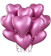 Biapian Pink Foil Heart Balloons, 10PCS Pink Heart Shape Balloons Valentines Balloons, 18inch Pin...