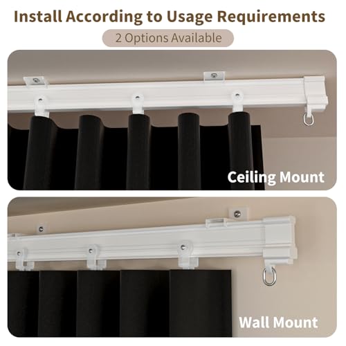 Image of Ceiling Mount Room Divider Curtains,Track Sets for Room Separation,Black | Ceiling mount track set included,Blackout curtains thermal insulated & noise reduction fabric,For bedroom room separation