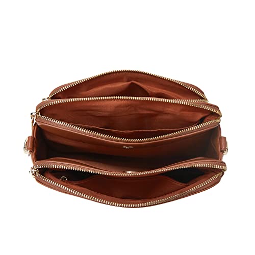 Halemet H-PB01-BROWN Crossbody Bags For Women Three-Layer Shoulder Bag Vegan Leather Multiple Compartments Handbag Purses Satchel Hobo Clutch 2024 thumb #4