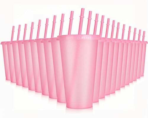 Lista de Vasos de plastico con popote del mes. 45 24 Piezas Vasos Reutilizables de Plástico, Tazas de Plástico con Tapas y Popotes 710 ml, Vasos Purpurina para Fiestas, Bodas, Reuniones Familiares y Oficina (Rosa)
