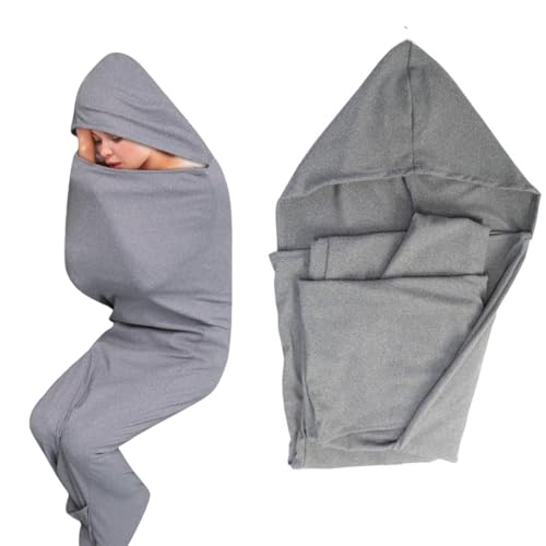 LYXFLHAN Pod Adult Compression Sleep Sack with Hood for Stress Relief Better Sleep, Wearable Blanket for Anxiety,Home Use (L)