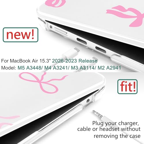 DONGKE Compatible with M5 MacBook Air 15 inch Case 2026 2025-2023 A3448 A3241 A3114 A2941 M4 M3 M2 Liquid Retina Display Touch ID, Protective Hard Shell Cover & Keyboard Skin - Pink Bows by DONGKE - Image 2