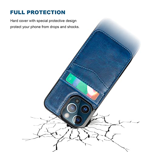 Image of KIHUWEY Compatible with iPhone 13 Pro Case Wallet with Credit Card Holder, Premium Leather Magnetic Clasp Kickstand Heavy Duty Protective Cover for iPhone 13 Pro 6.1 inch(Blue)