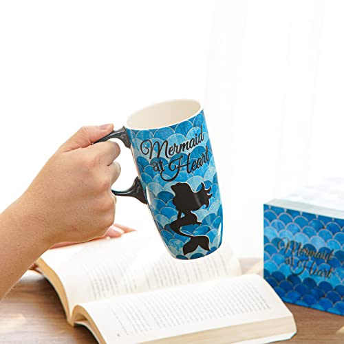 Dusvally Coffee Ceramic Mugs Travel Coffee Mug Porcelain Latte Tea Cup With Lid And Gift Box 17Oz.tall Coffee Mug,Mermaid At Heart #TOP3