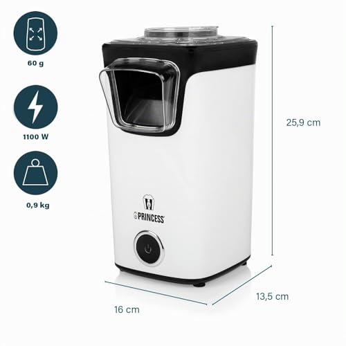 Foto von Princess Heißluft-Popcornmaschine – Frisches Popcorn in 3 Minuten, fettfreier und kalorienarmer Snack, schnelle und einfache Zubereitung, ideal für Zuhause und Partys 1100 Watt