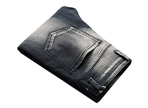 Dant Bulun Men's Ripped Slim Straight Fit Moto Biker Jeans With Zipper Deco (38, Black02) #TOP6
