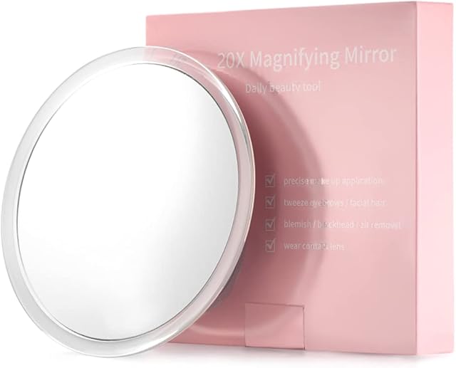 20X Magnifying Mirror with 3 Mounting Suction Cups - 6 Inch - Use for Makeup Mirror - Pluck Eyebrows - Tweezing - Blackhead and Blemish Removal - See Details Clearly - Perfect for Travel & Home