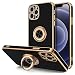 Hython Case for iPhone 12 Pro Max Case with Ring Stand [360Â° Rotatable Ring Holder Magnetic Kickstand] [Soft Microfiber Lining] Plating Rose Gold Edge Shockproof Protective Phone Cases Cover, Black