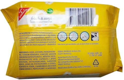 Gut & Günstig 8 Pack (560 Blatt) feuchtes Toilettenpapier 4er Pack Kamille & 4er Pack Sensitiv