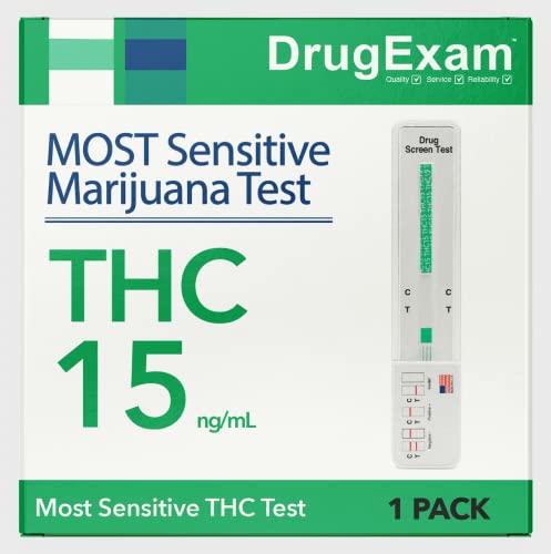 1 Pack - DrugExam Made in USA Most Sensitive Marijuana THC 15 ng/mL Single Panel Drug Test Kit - Marijuana Drug Test with 15 ng/mL Cutoff Level for Detecting Any Form of THC (1)
