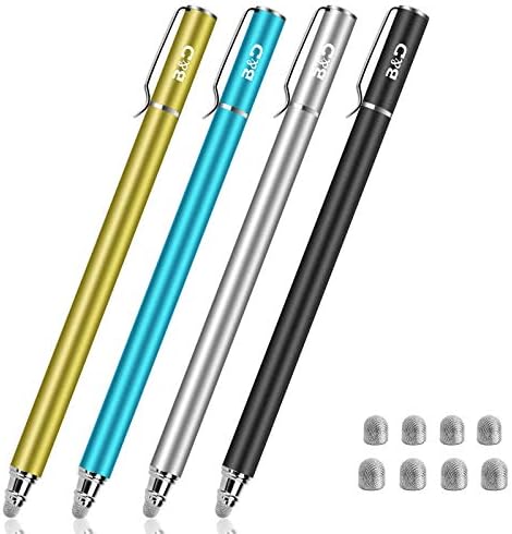 Universal Stylus Pens for Touch Screens - Bargains Depot New 5mm High-Sensivity Dual Fiber Tips Stylus for All Tablets & Cell Phones with 8 Extra Replaceable Tips (4 Pcs, Black/Aqua/Silver/Yellow)