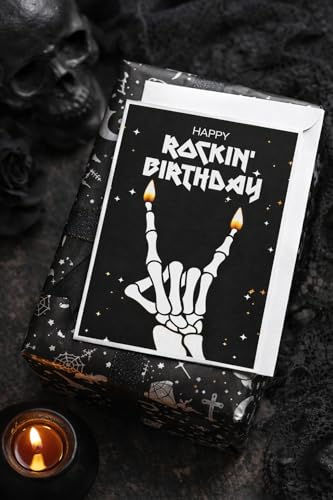 Pretty Attitude Carte d'anniversaire gothique avec tête de mort – Carte d'anniversaire squelette Happy Birthday – Carte de vœux rock pour les fans de Heavy Metal – Carte d'anniversaire alternative – vue 6