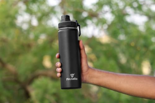 Image of Fruitalite Insulated Water Bottle- 700ml with Screw /Spout Lid, Leak-Proof Stainless Steel Double-Wall Vacuum Thermosteel Travel Thermo Flask | Stays Hot 12 Hours /Cold 24 Hours- Black