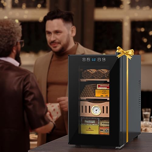 Mojgar 25L Electric Humidor, 200 Counts Cigar Humidor Cabinet with Cooling Temperature Control, Electric Cooling Cigar Fridge with Spanish Cedar Wood Shelves & Hygrometer, Christmas Gift for Men